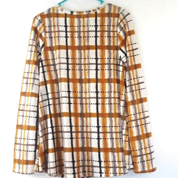 Womens Sz L Plaid Sequin Stretchy Long Sleeve Made in USA Tee Shirt - Picture 2 of 10